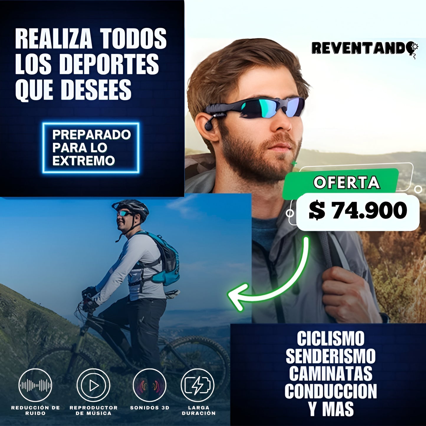 SonicGlass® - Lentes Deportivos con audífonos Incorporados - Descuento 45%